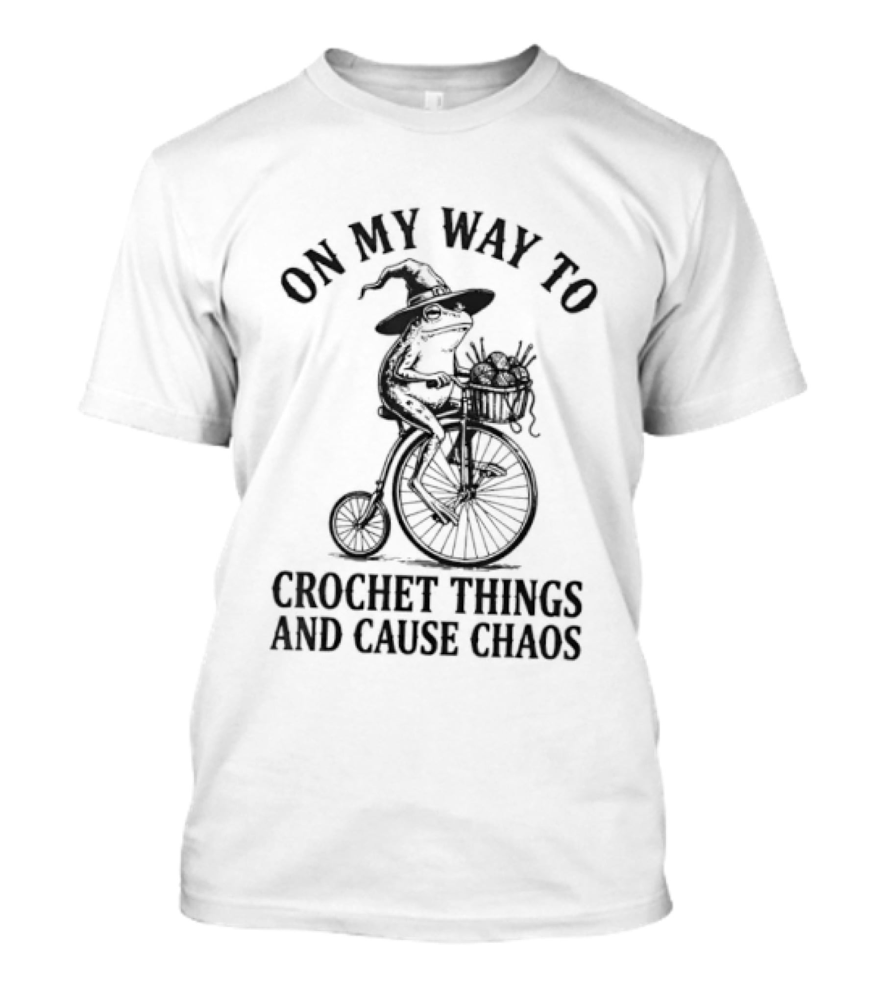 On My Way To Crochet Things And Cause Chaos Frog Riding Bike T-Shirt
