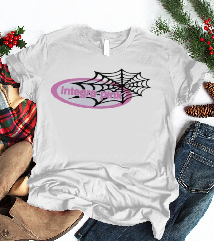 Integra Pink Oval With Black Web White T-Shirt