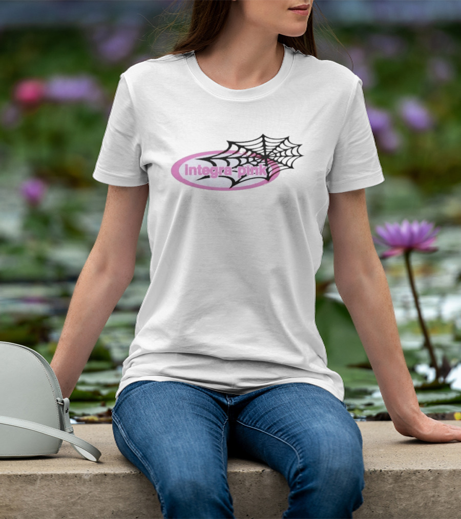 Integra Pink Oval With Black Web White T-Shirt