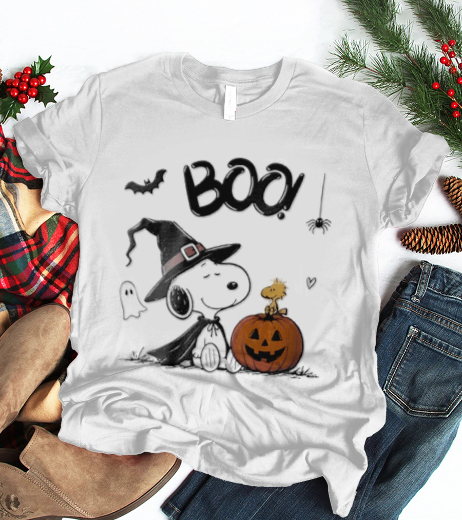 Peanuts BOO Snoopy Witch Hat Woodstock Pumpkin Halloween T-Shirt
