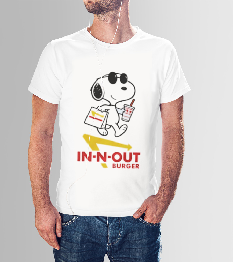Snoopy With In N Out Burger Bag And Drink Peanuts Fast Food T-Shirt