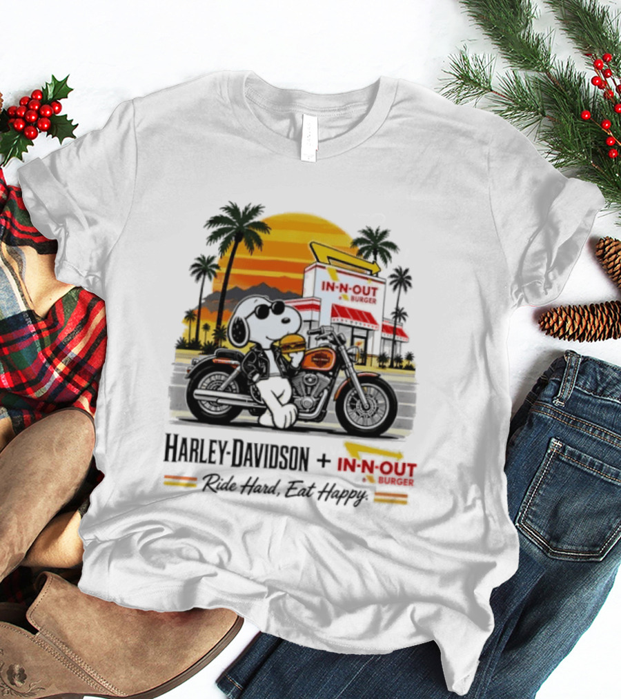 Snoopy Harley Davidson In N Out Burger Ride Hard Eat Happy T-Shirt