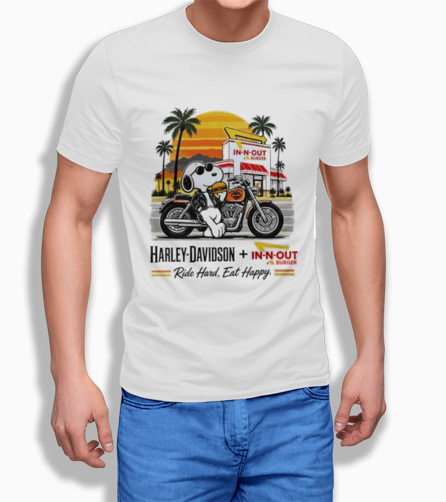 Snoopy Harley Davidson In N Out Burger Ride Hard Eat Happy T-Shirt