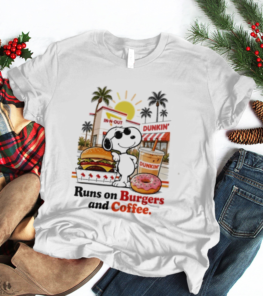 Snoopy Enjoys In N Out Burgers Dunkin Coffee Donuts California Sunshine T-Shirt