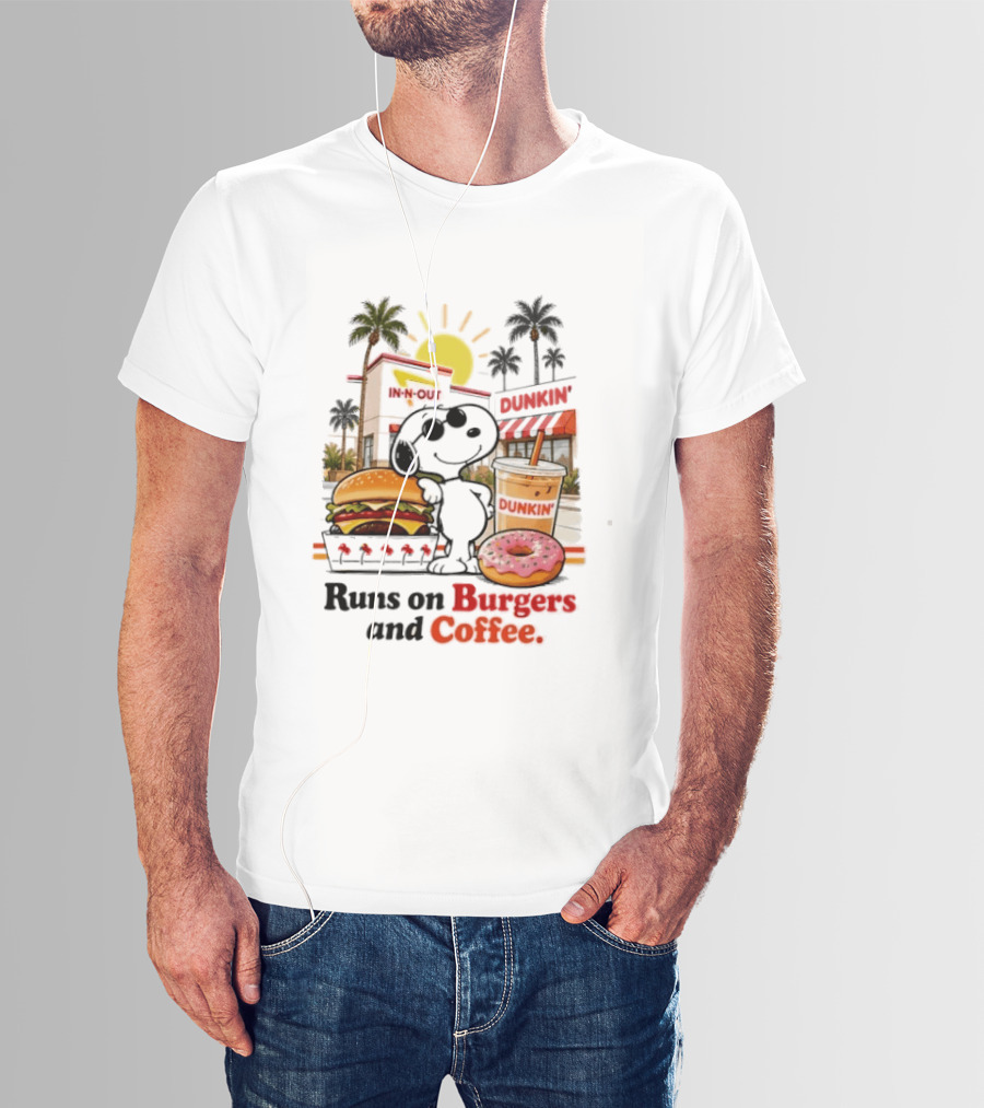 Snoopy Enjoys In N Out Burgers Dunkin Coffee Donuts California Sunshine T-Shirt