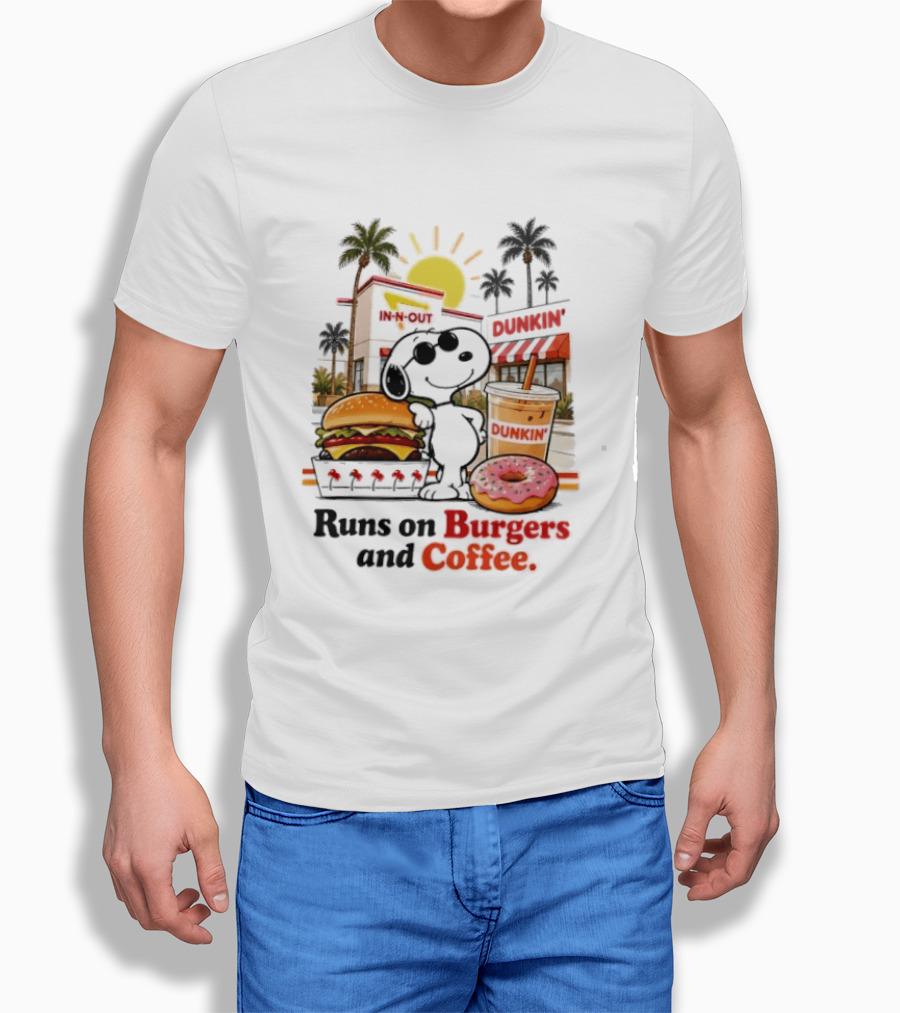 Snoopy Enjoys In N Out Burgers Dunkin Coffee Donuts California Sunshine T-Shirt