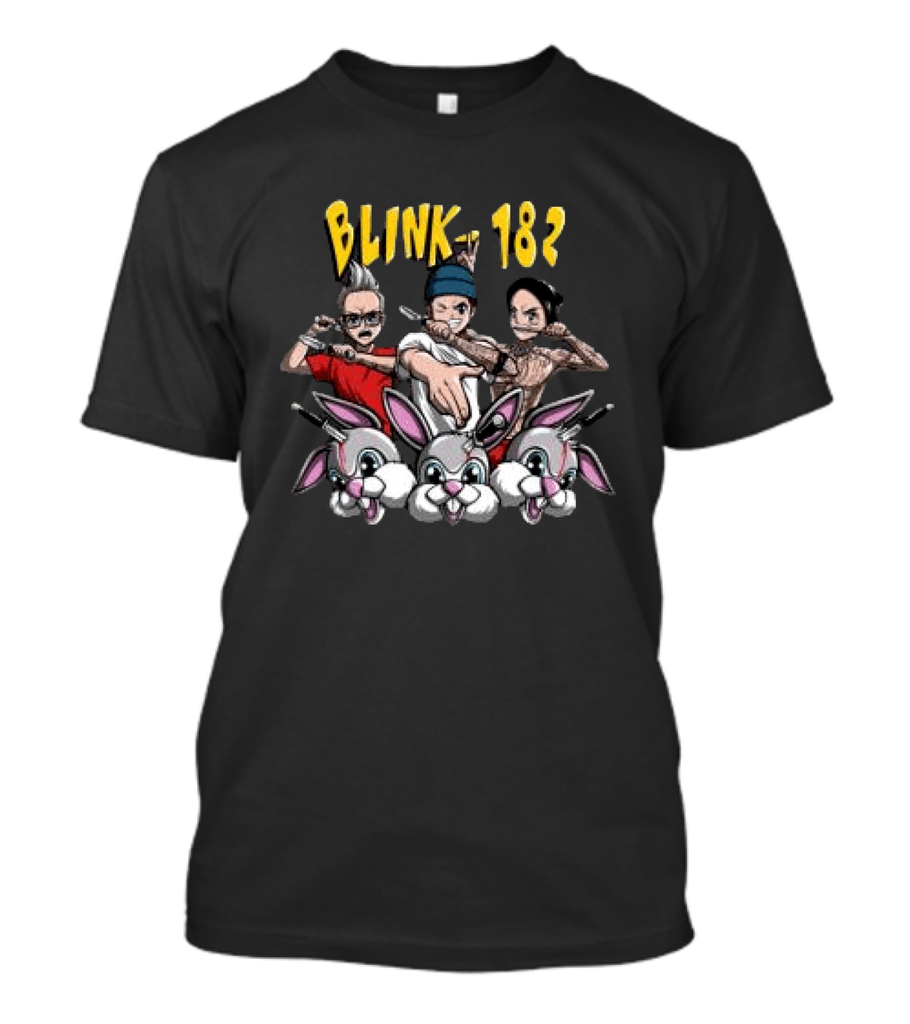 Blink 182 Anime Characters Versus Cartoon Bunny Battle T-Shirt