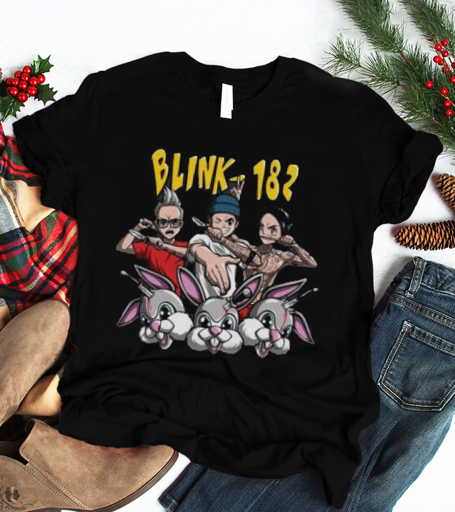 Blink 182 Anime Characters Versus Cartoon Bunny Battle T-Shirt