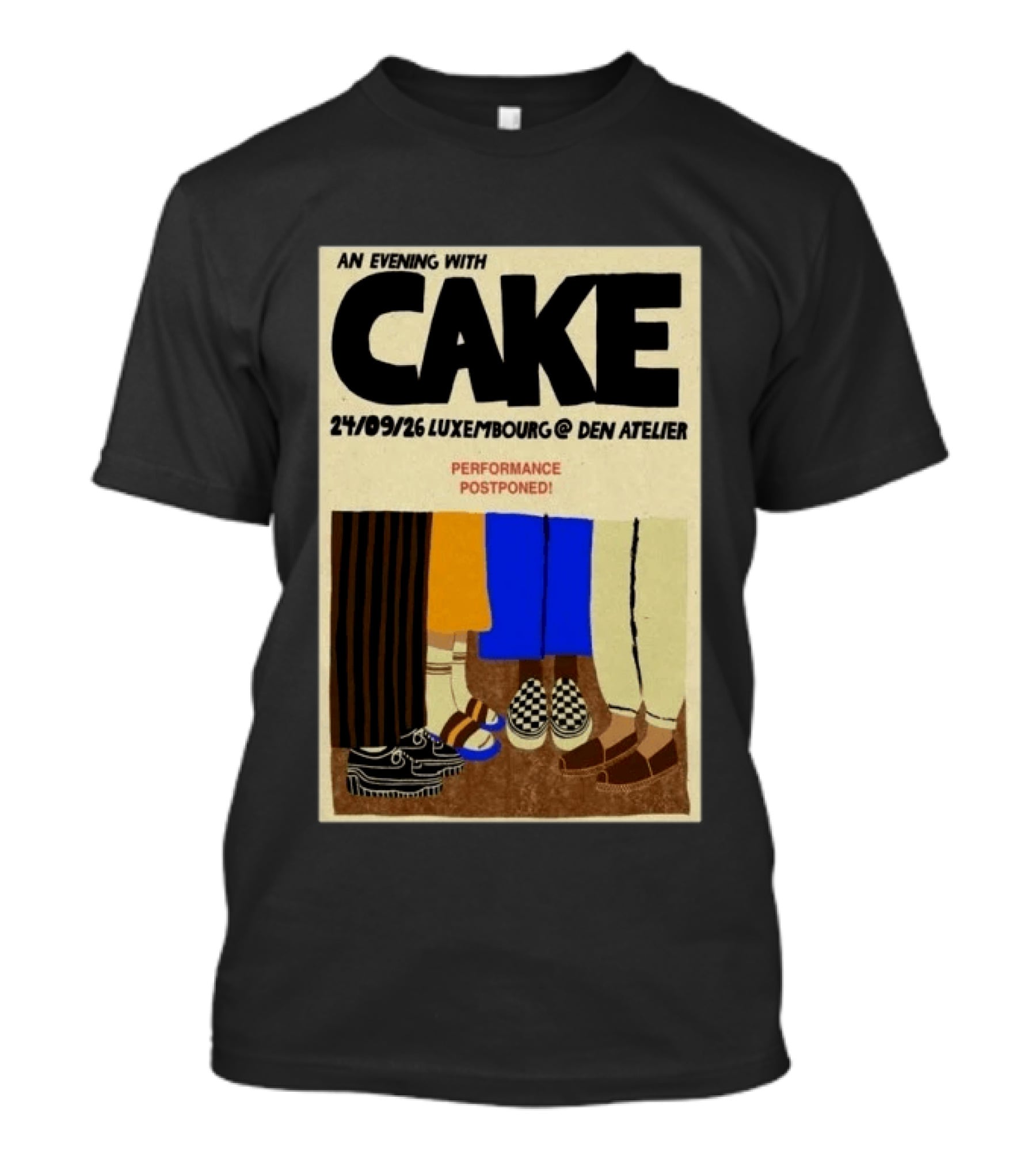 An Evening With CAKE Luxembourg Den Atelier Sep 24 2026 Performance Postponed T-Shirt