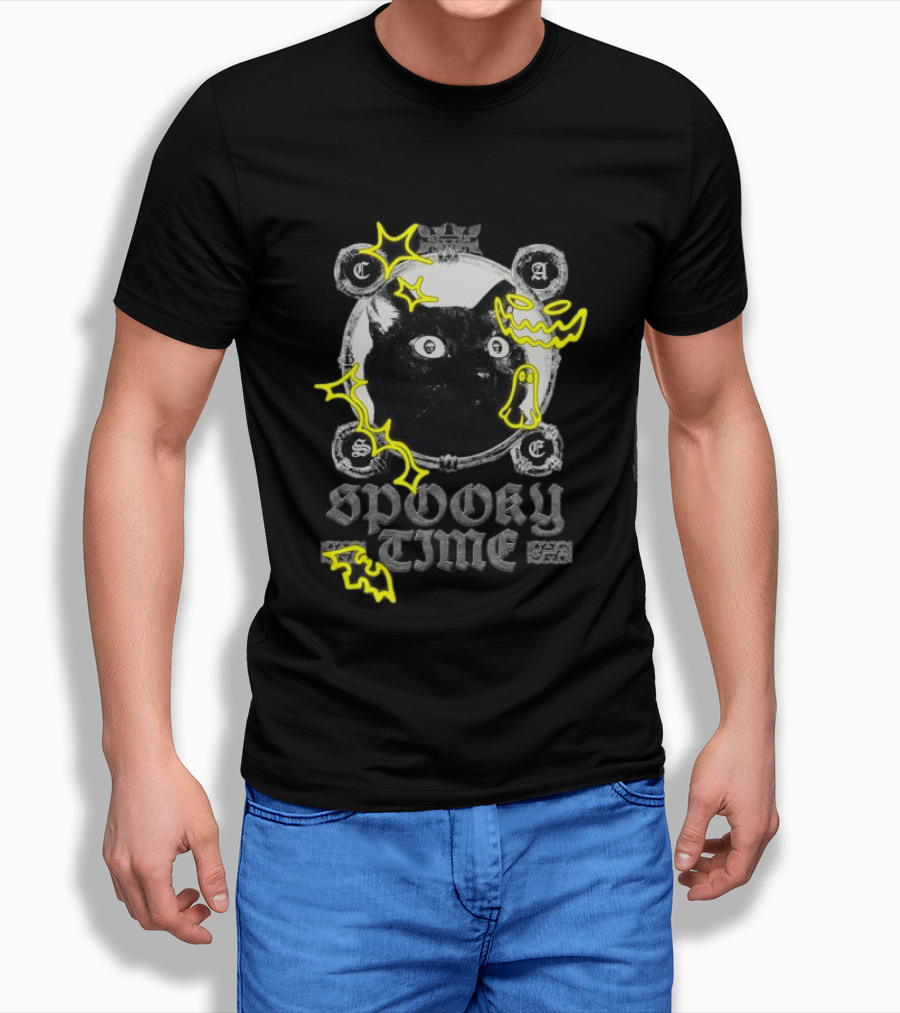 Caseoh Games Store Caseoh's Kitty Spooky Time Black Cat Ghosts T-Shirt