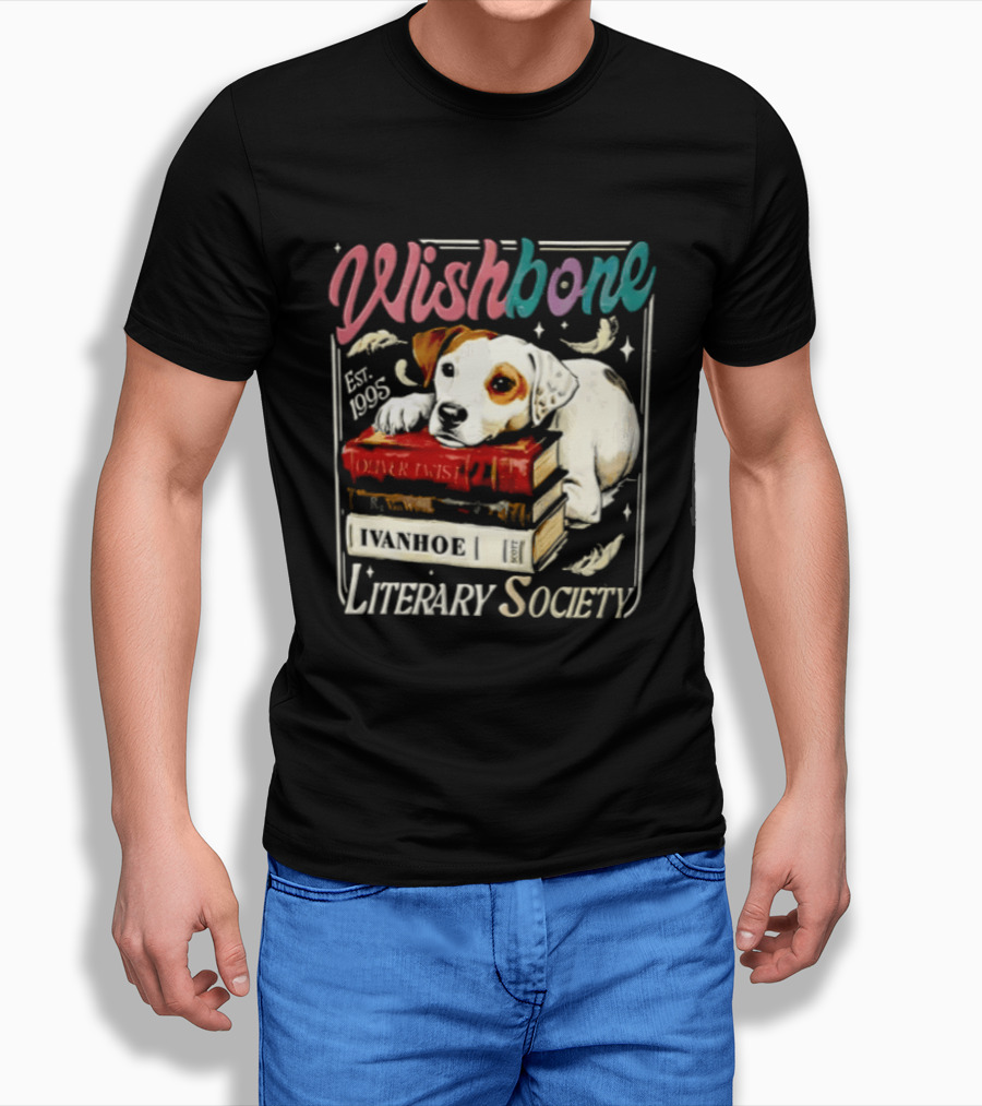 Wishbone Jack Russell Terrier Literary Society Ivanhoe Aaron Twist Books T-Shirt