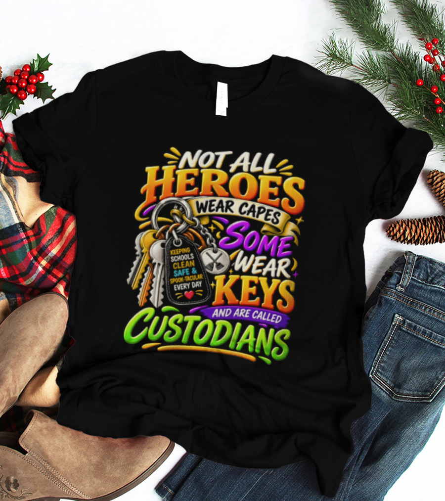 Not All Heroes Wear Capes Some Wear Keys And Are Called Custodians Keeping Schools Clean T-Shirt