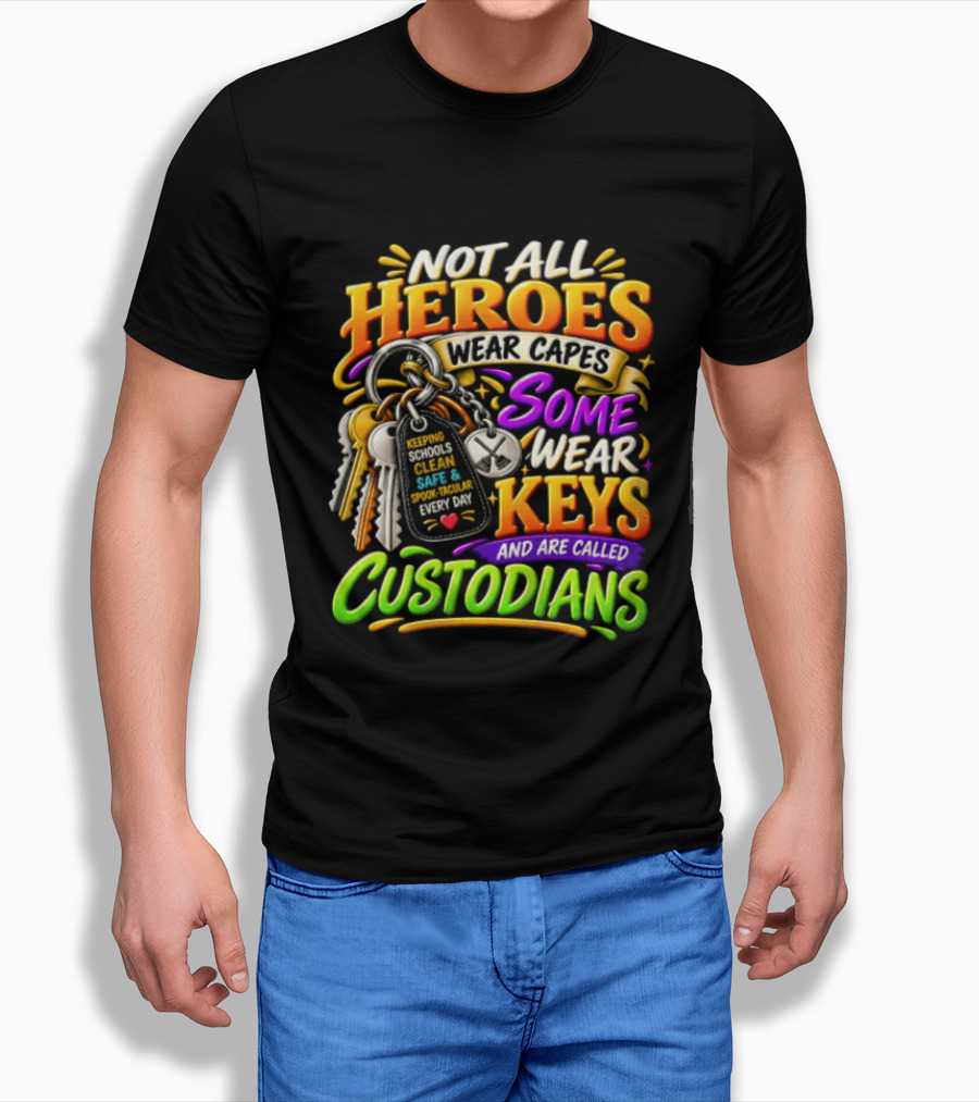 Not All Heroes Wear Capes Some Wear Keys And Are Called Custodians Keeping Schools Clean T-Shirt