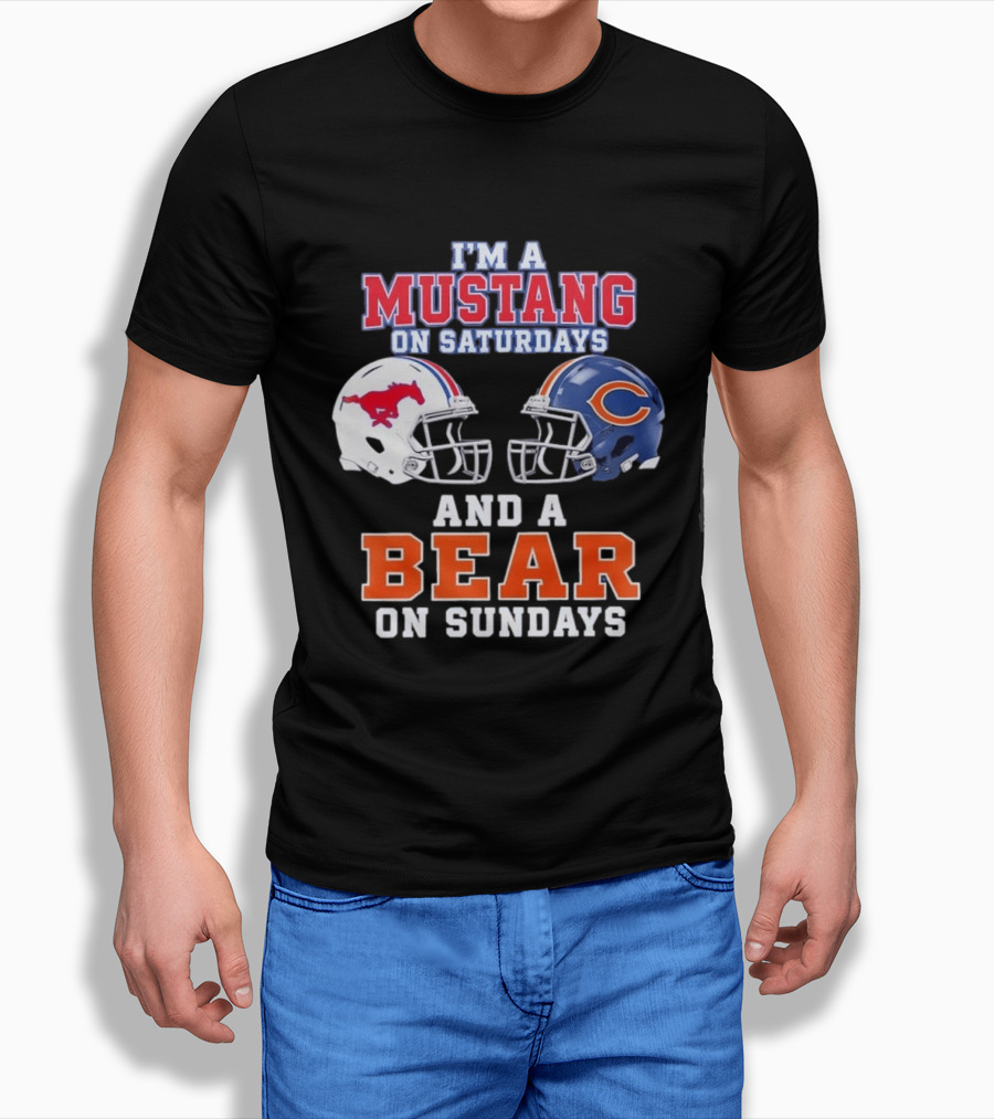I'm A Mustang On Saturdays And A Bear On Sundays Football Helmet Logos T-Shirt