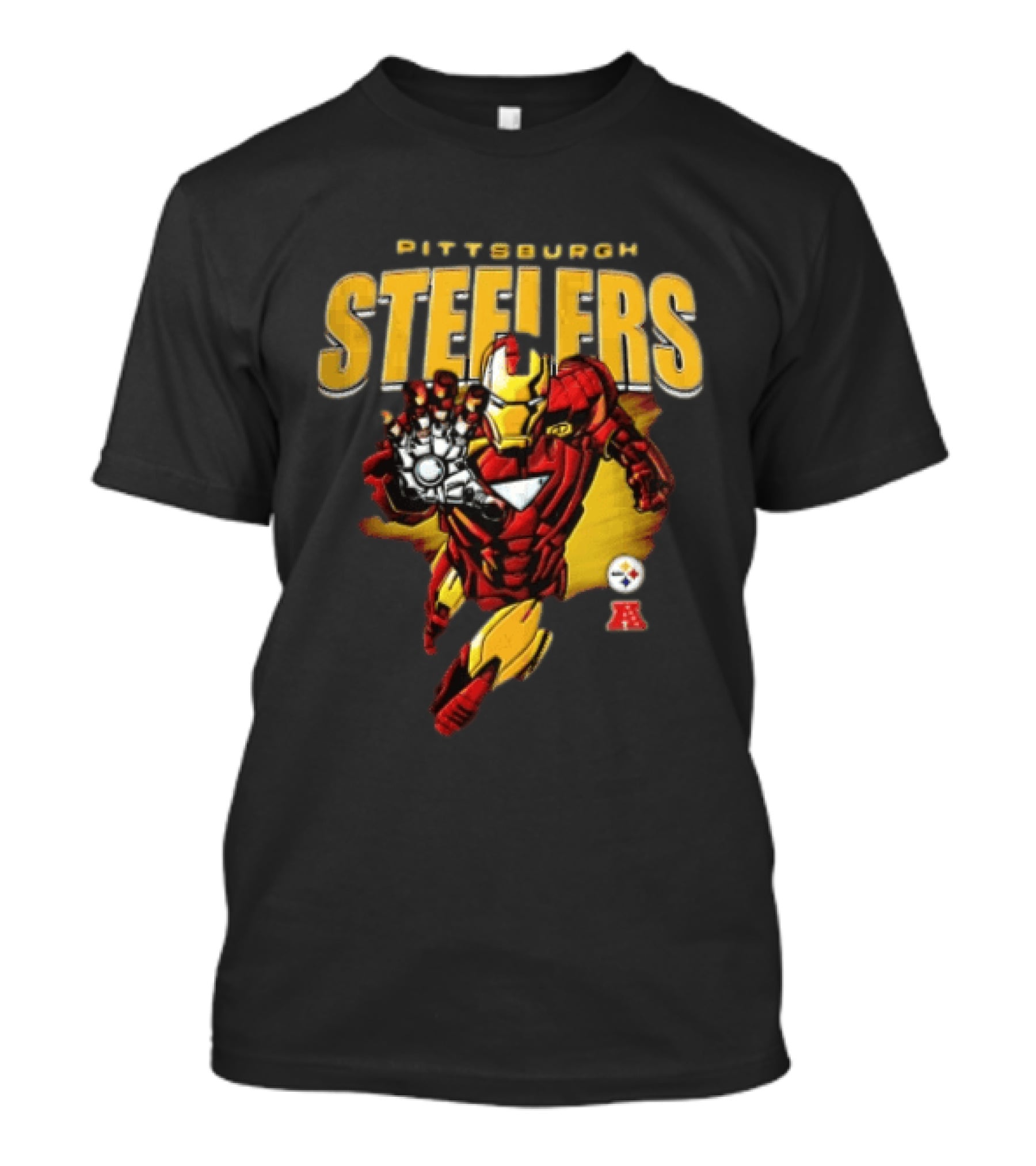 Pittsburgh Steelers Iron Man Flying Forward Graphic Suit Officially Licensed NFL Marvel Collaboration T-Shirt