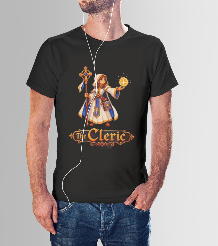 The Cleric 16 Bit Game Cartoon Pixel Art Mage T-Shirt