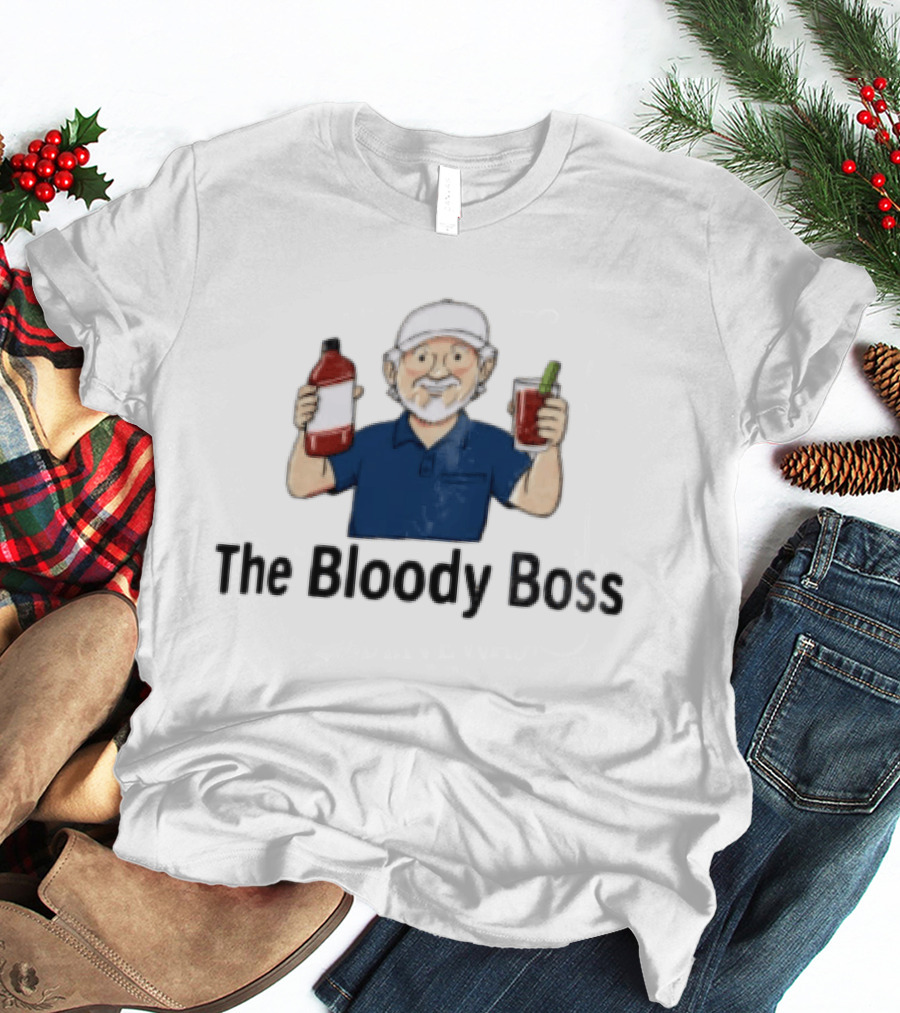 The Bloody Boss Funny Cartoon Character Holding Drink And Bottle T-Shirt