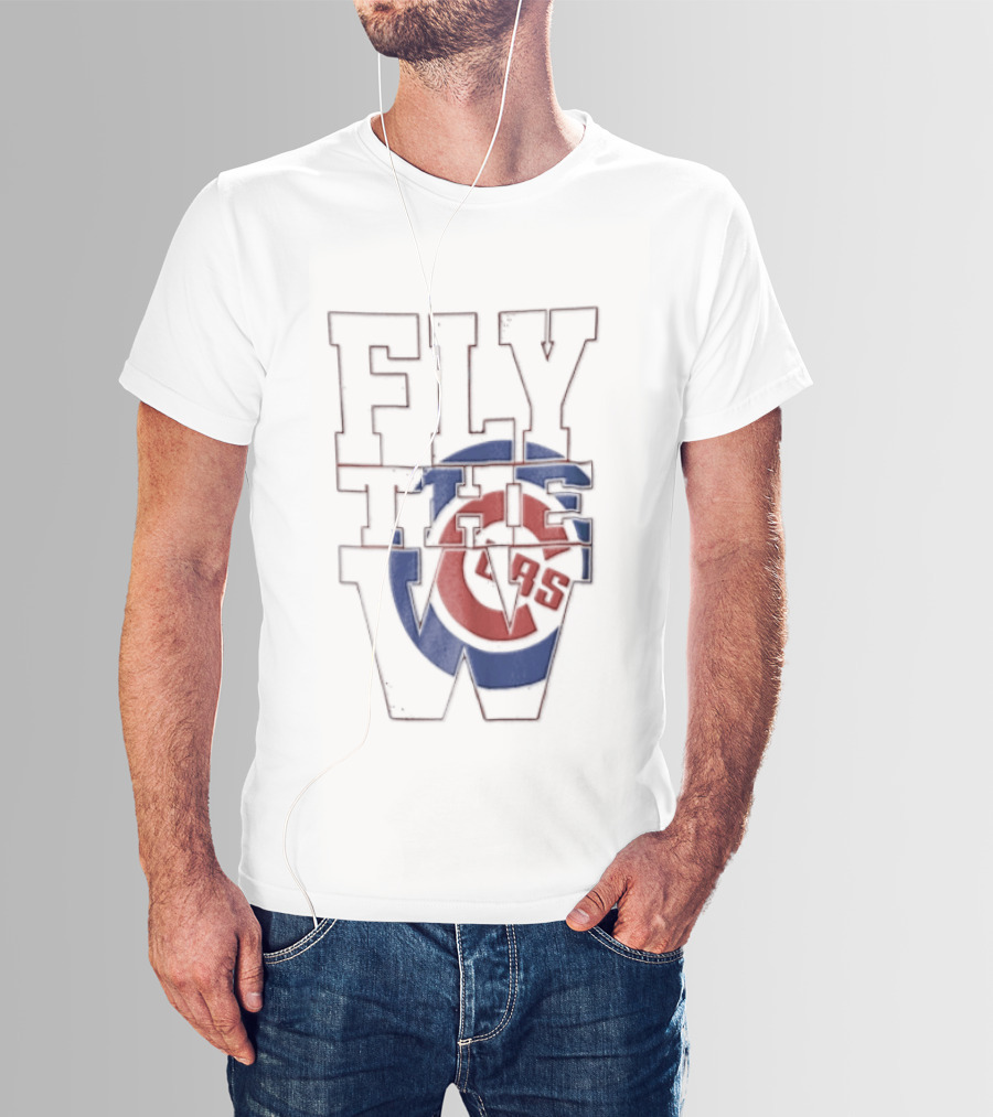 Fly The W Chicago Cubs Large Lettering Red And Blue T-Shirt