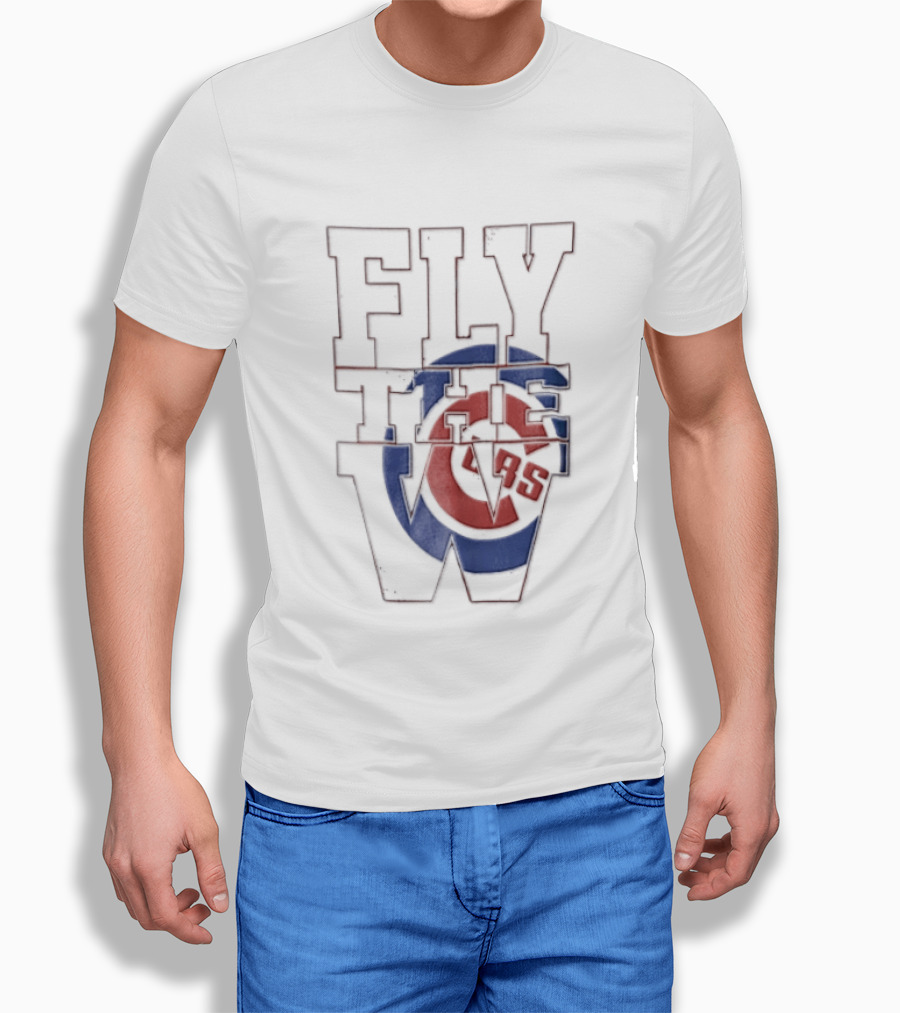 Fly The W Chicago Cubs Large Lettering Red And Blue T-Shirt