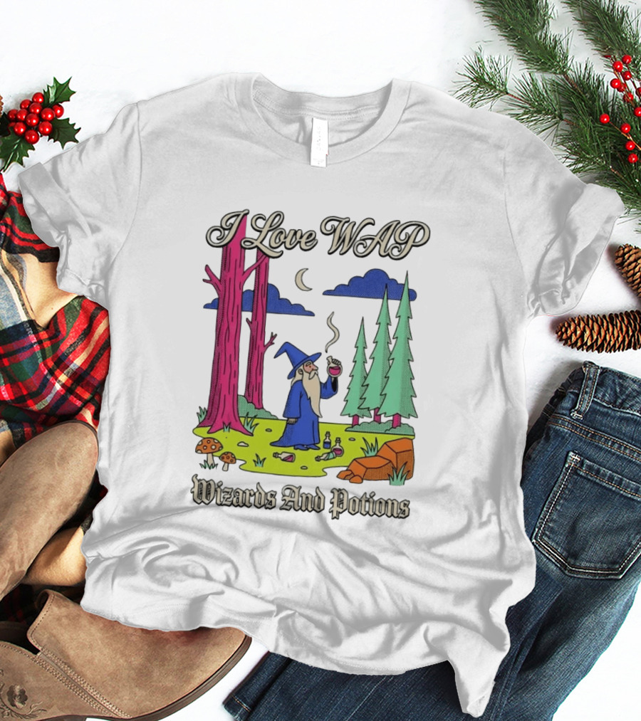 I Love WAP Wizards And Potions Vintage Wizard Forest Scene T-Shirt