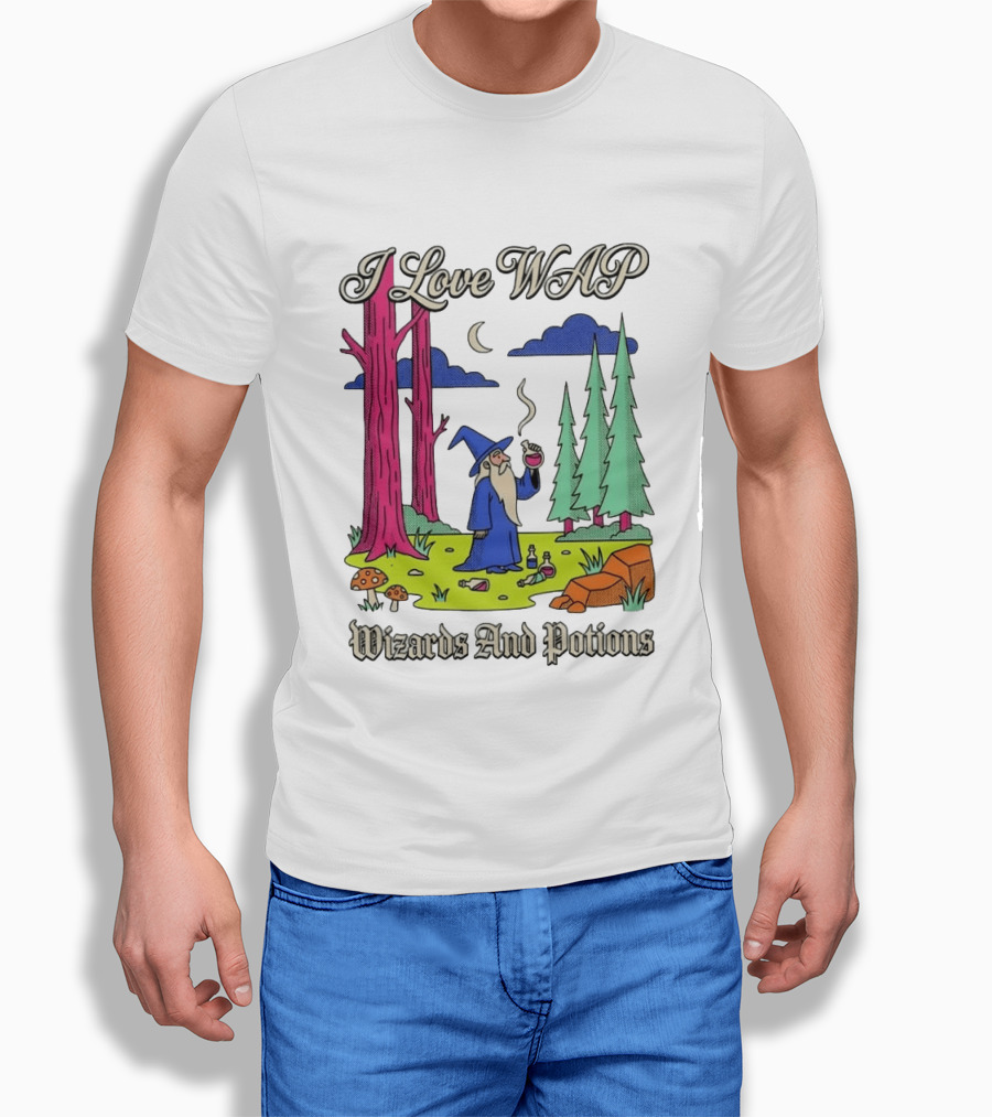 I Love WAP Wizards And Potions Vintage Wizard Forest Scene T-Shirt