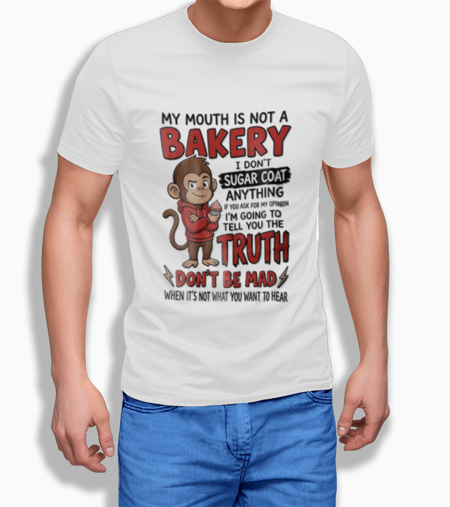 My Mouth Is Not A Bakery I Dont Sugar Coat Anything If You Ask For The Truth Don't Be Mad Monkey Eating Cupcake T-Shirt