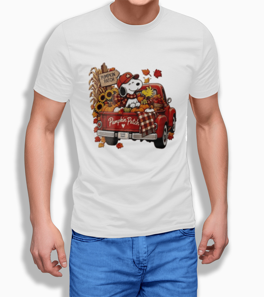 Peanuts Snoopy Woodstock Red Truck Pumpkin Patch Harvest Good Days T-Shirt