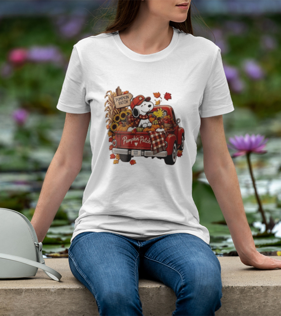 Peanuts Snoopy Woodstock Red Truck Pumpkin Patch Harvest Good Days T-Shirt