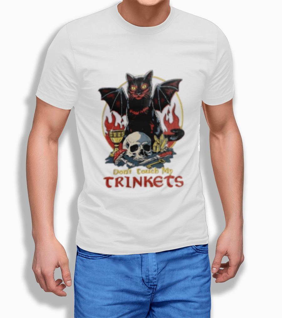 Steven Rhodes Cat Skull Chalice Flames Don't Touch My Trinkets T-Shirt