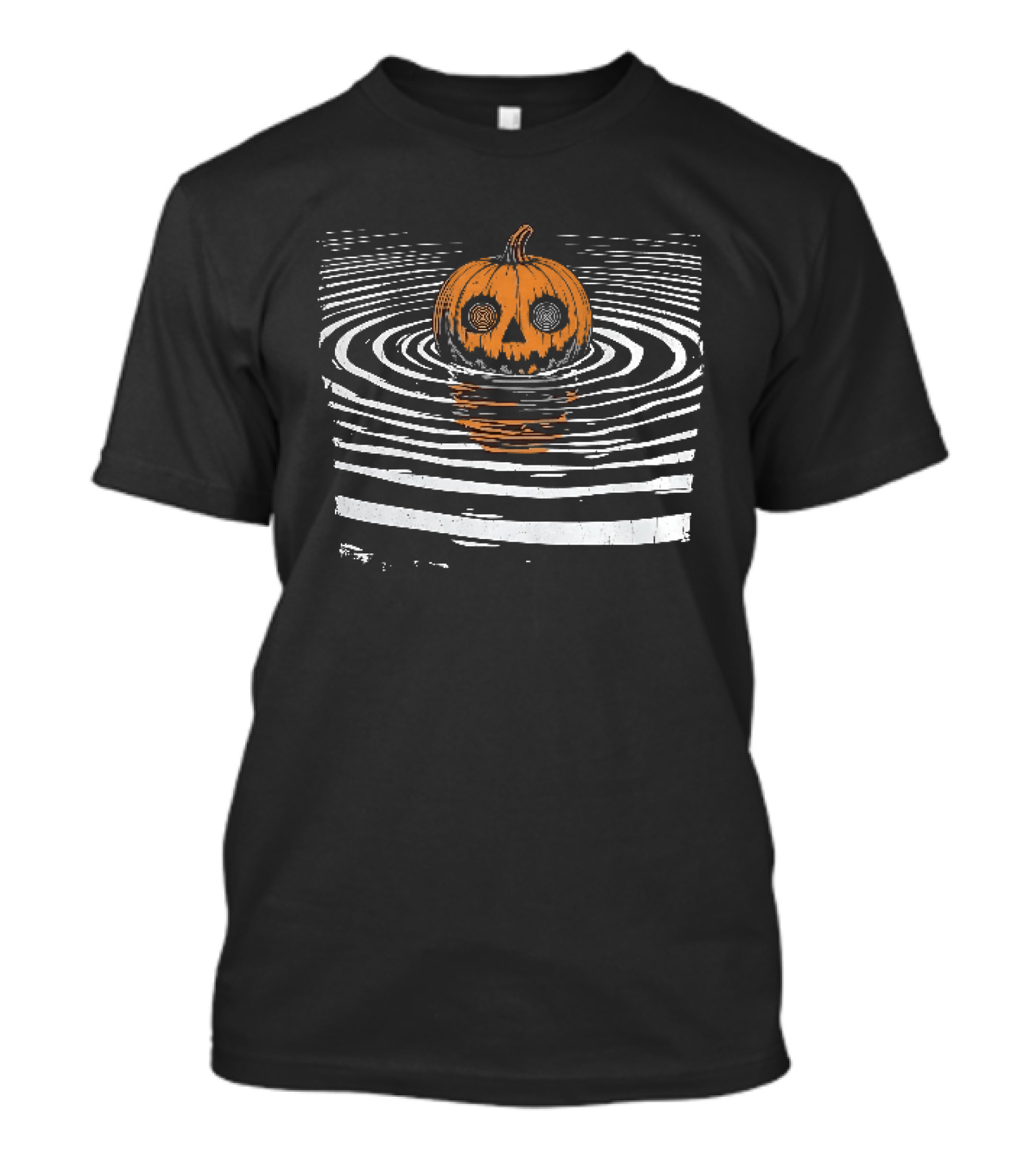 Hypnotic Eyes Pumpkin Floating In Water Ripples Distressed T-Shirt