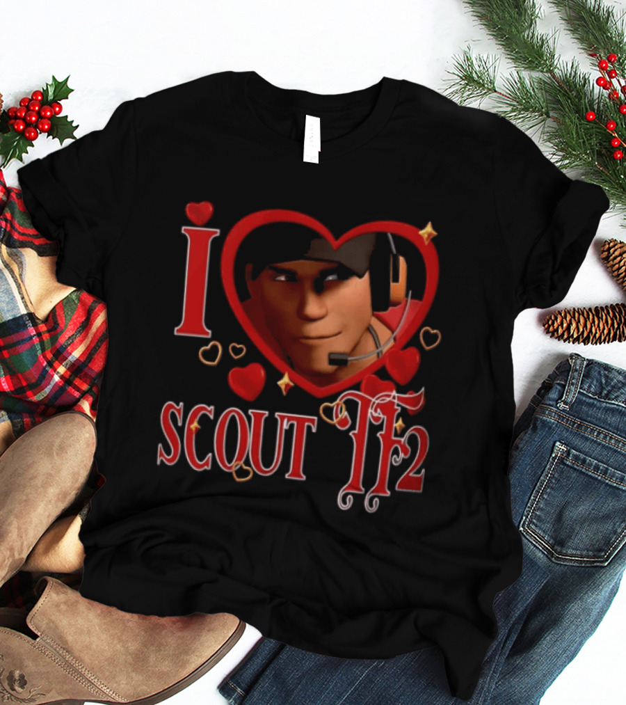 I Heart Scout TF2 Team Fortress 2 Character With Headset In Heart Shape T-Shirt