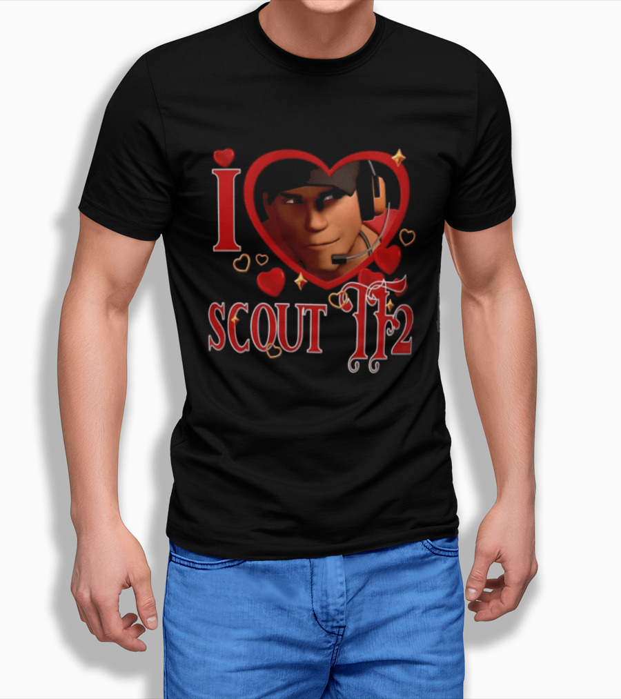 I Heart Scout TF2 Team Fortress 2 Character With Headset In Heart Shape T-Shirt