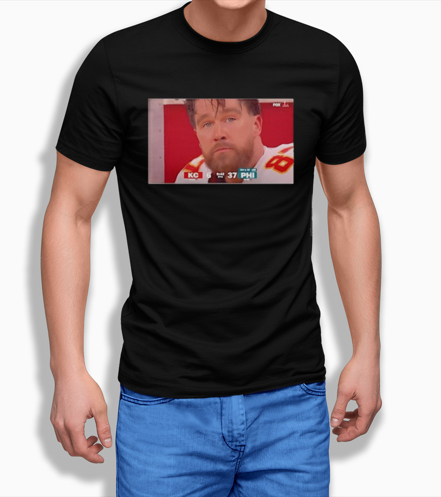 Kelce's Face Disappointment KC 6 PHI 37 NFL Football Game Loss T-Shirt