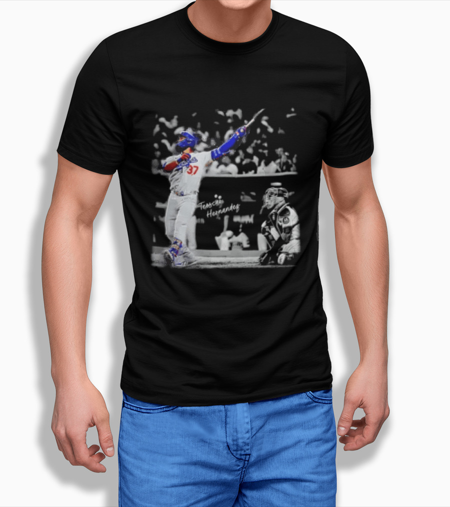 Los Angeles Dodgers Teoscar Hernandez Baseball Player Number 37 Swinging Pose T-Shirt