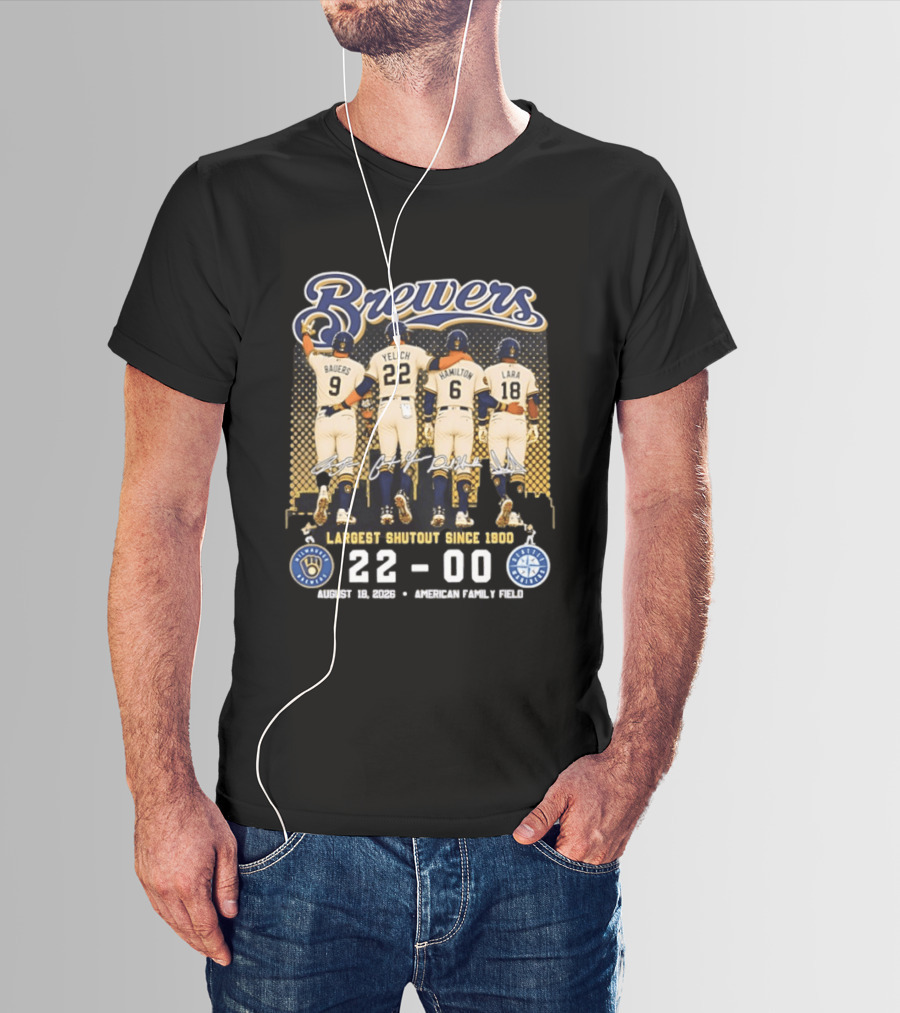 Milwaukee Brewers Largest Shutout Since 1900 22 00 Victory August 18 2023 American Family Field T-Shirt