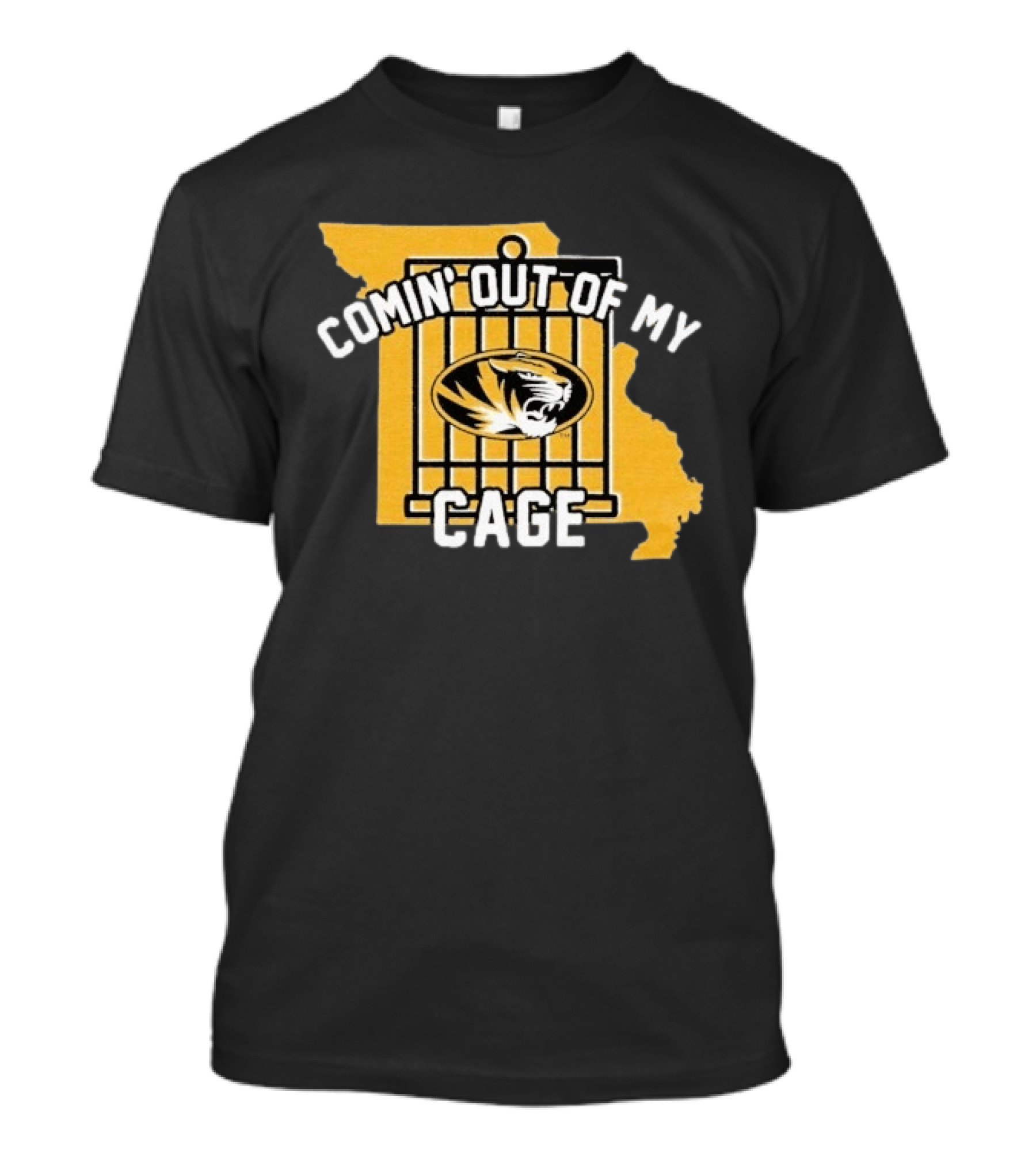 Missouri Tigers Comin' Out Of My Cage Map Outline Tiger T-Shirt