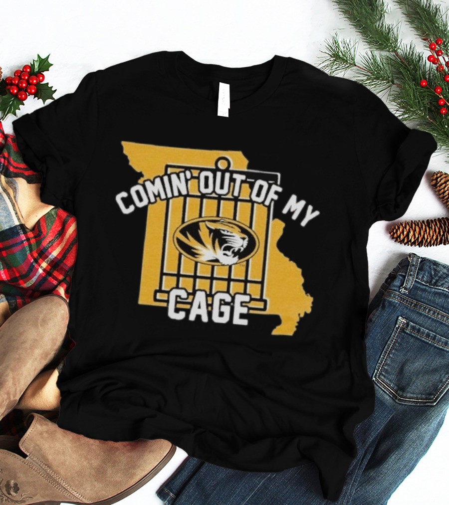 Missouri Tigers Comin' Out Of My Cage Map Outline Tiger T-Shirt
