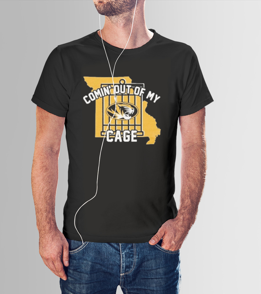 Missouri Tigers Comin' Out Of My Cage Map Outline Tiger T-Shirt