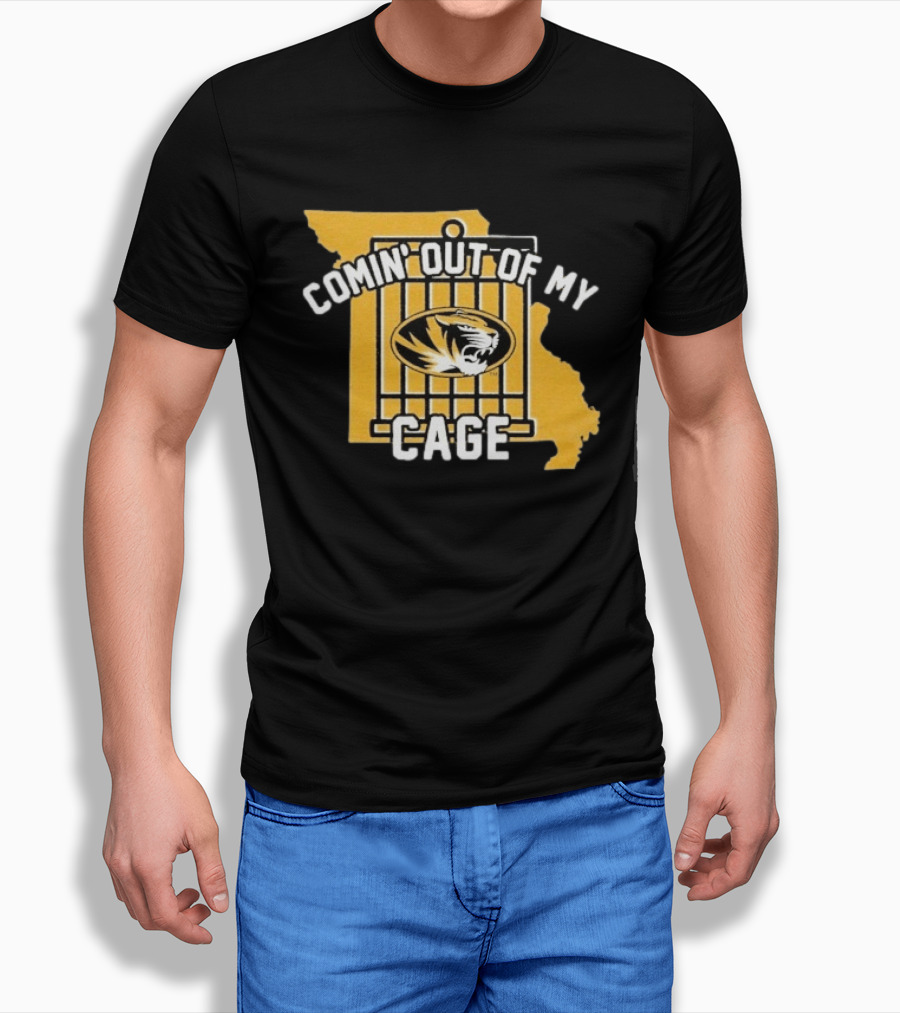 Missouri Tigers Comin' Out Of My Cage Map Outline Tiger T-Shirt
