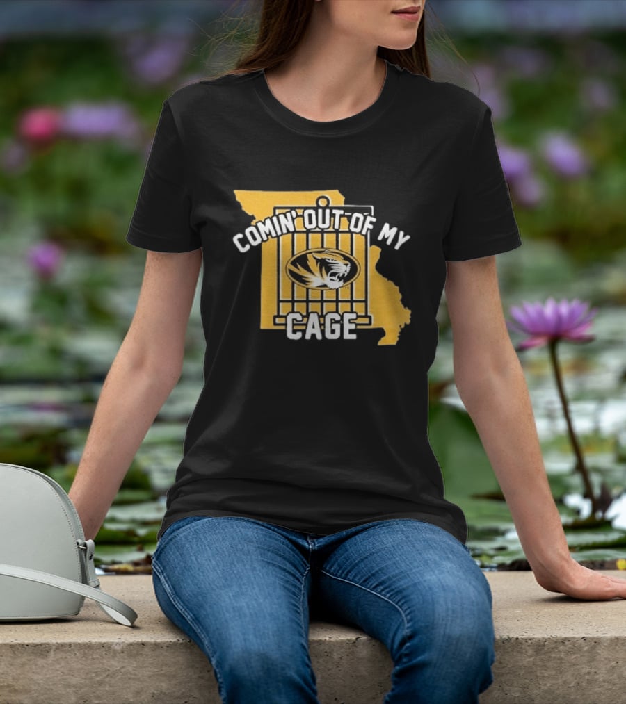 Missouri Tigers Comin' Out Of My Cage Map Outline Tiger T-Shirt