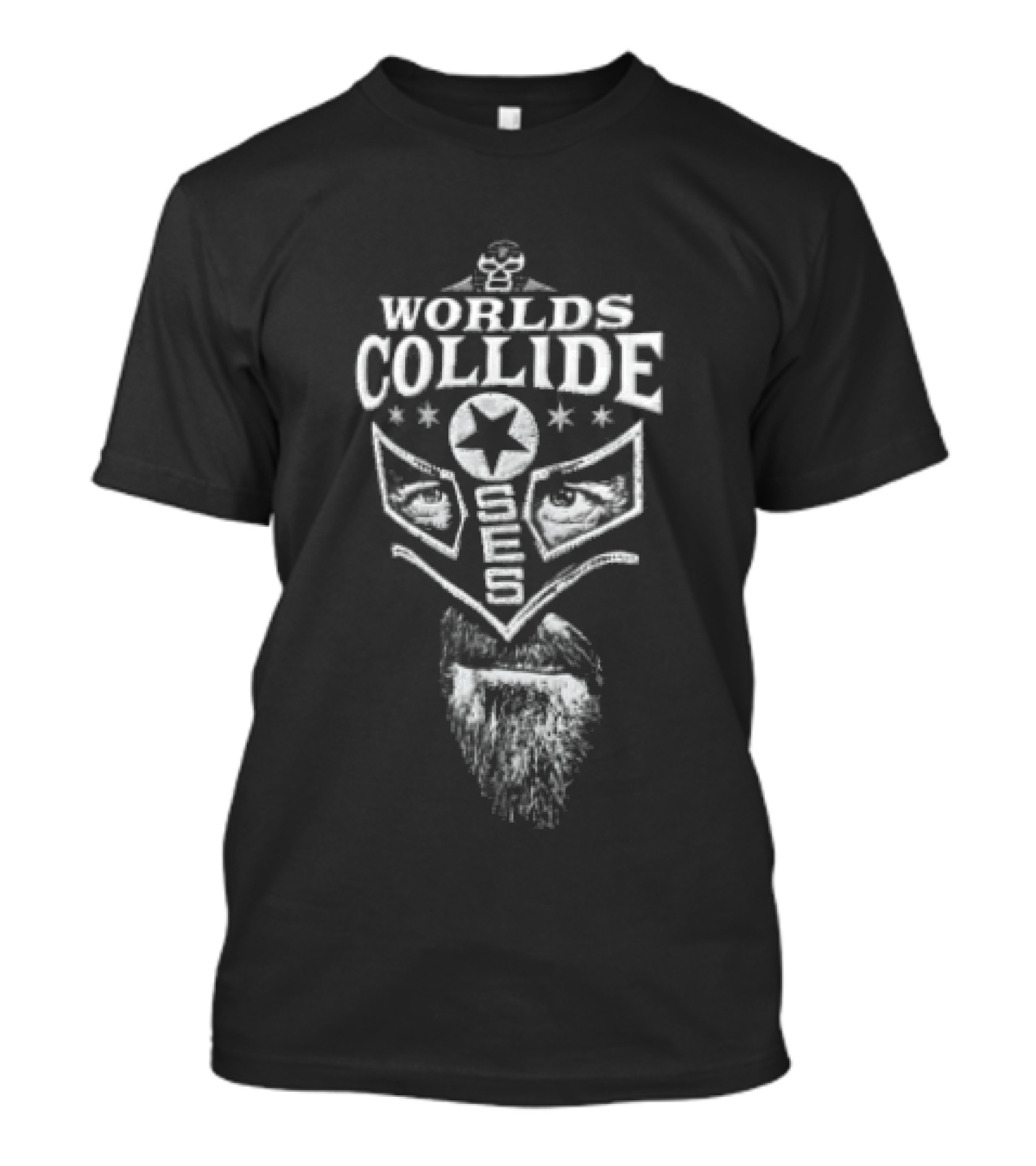 Worlds Collide SES Star Mask Wrestler Beard T-Shirt