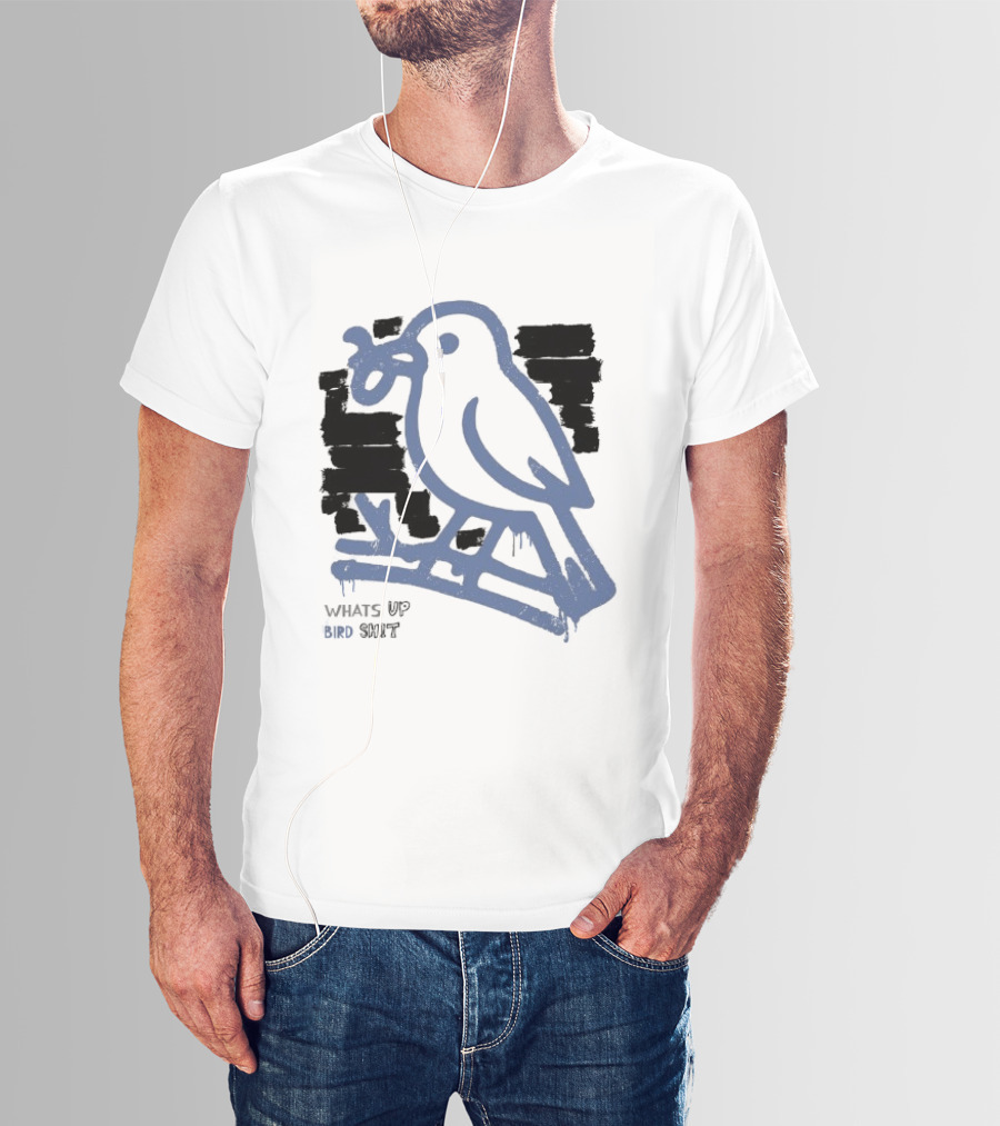 Drewtube What Up Bird Shit Funny Sparrow Holding Curling Shovel T-Shirt