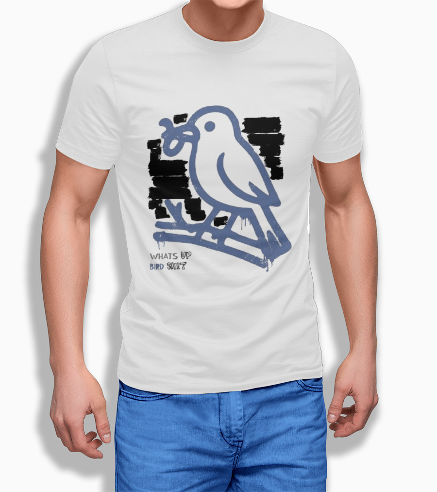 Drewtube What Up Bird Shit Funny Sparrow Holding Curling Shovel T-Shirt