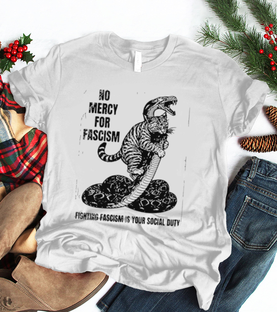 No Mercy For Fascism Dinosaur Snake Fighting Fascism Is Your Social Duty T-Shirt