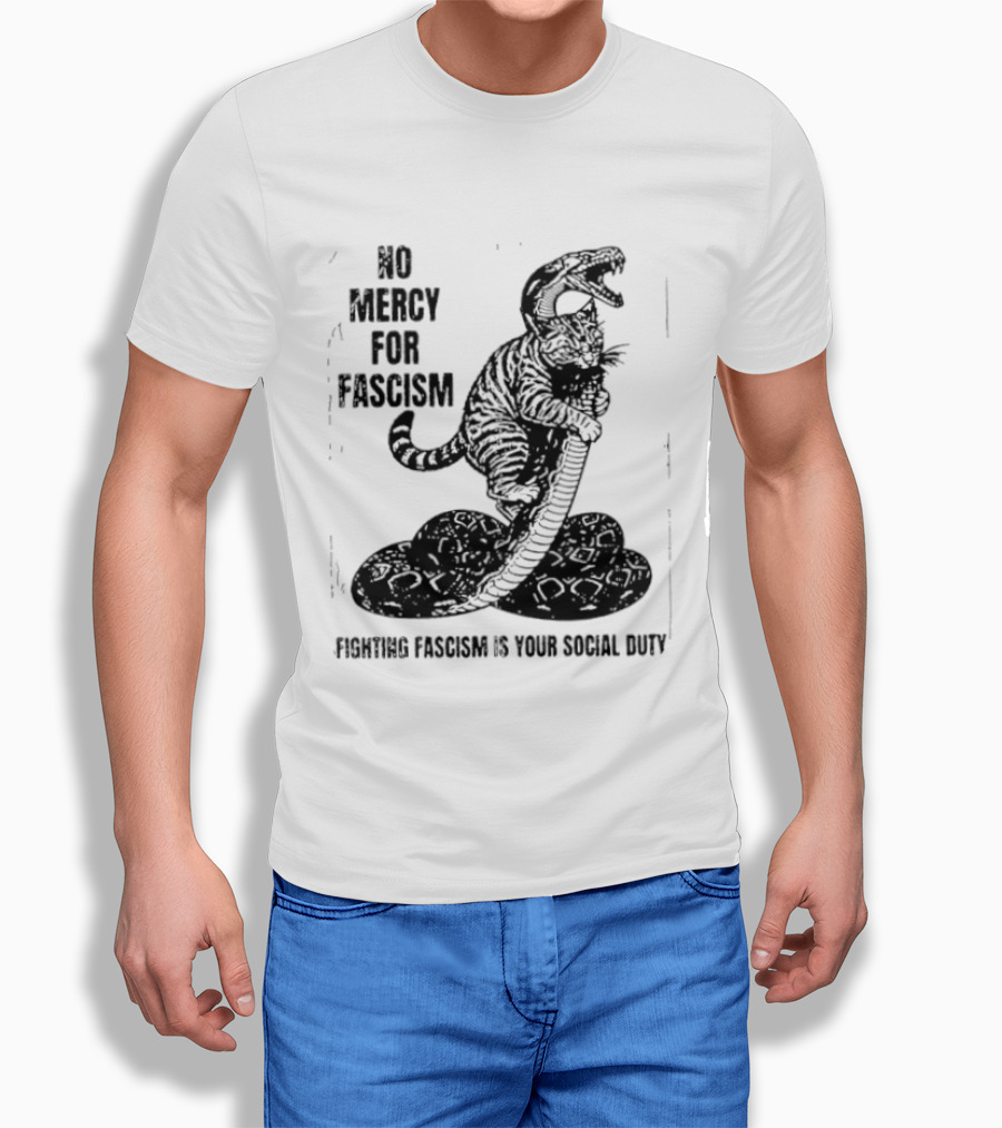 No Mercy For Fascism Dinosaur Snake Fighting Fascism Is Your Social Duty T-Shirt