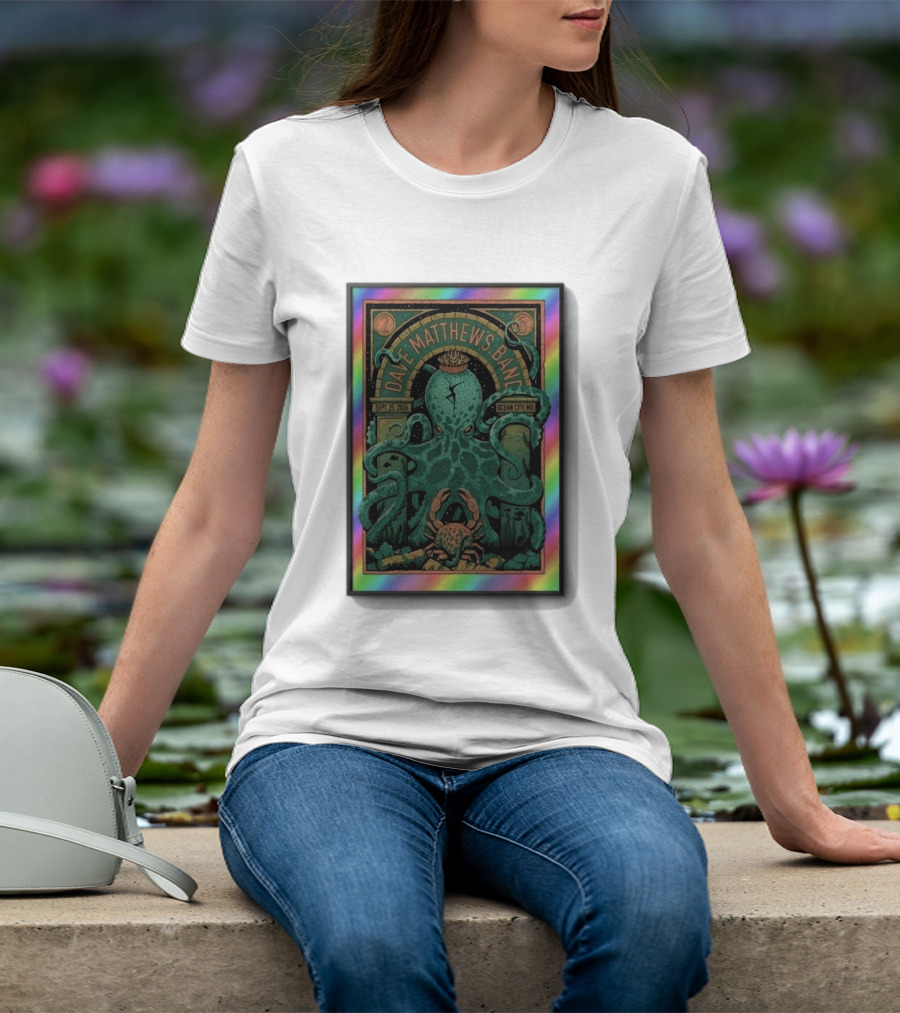 Dave Matthews Band Sept 25 2026 Ocean City MD Octopus And Crab Rainbow Border T-Shirt