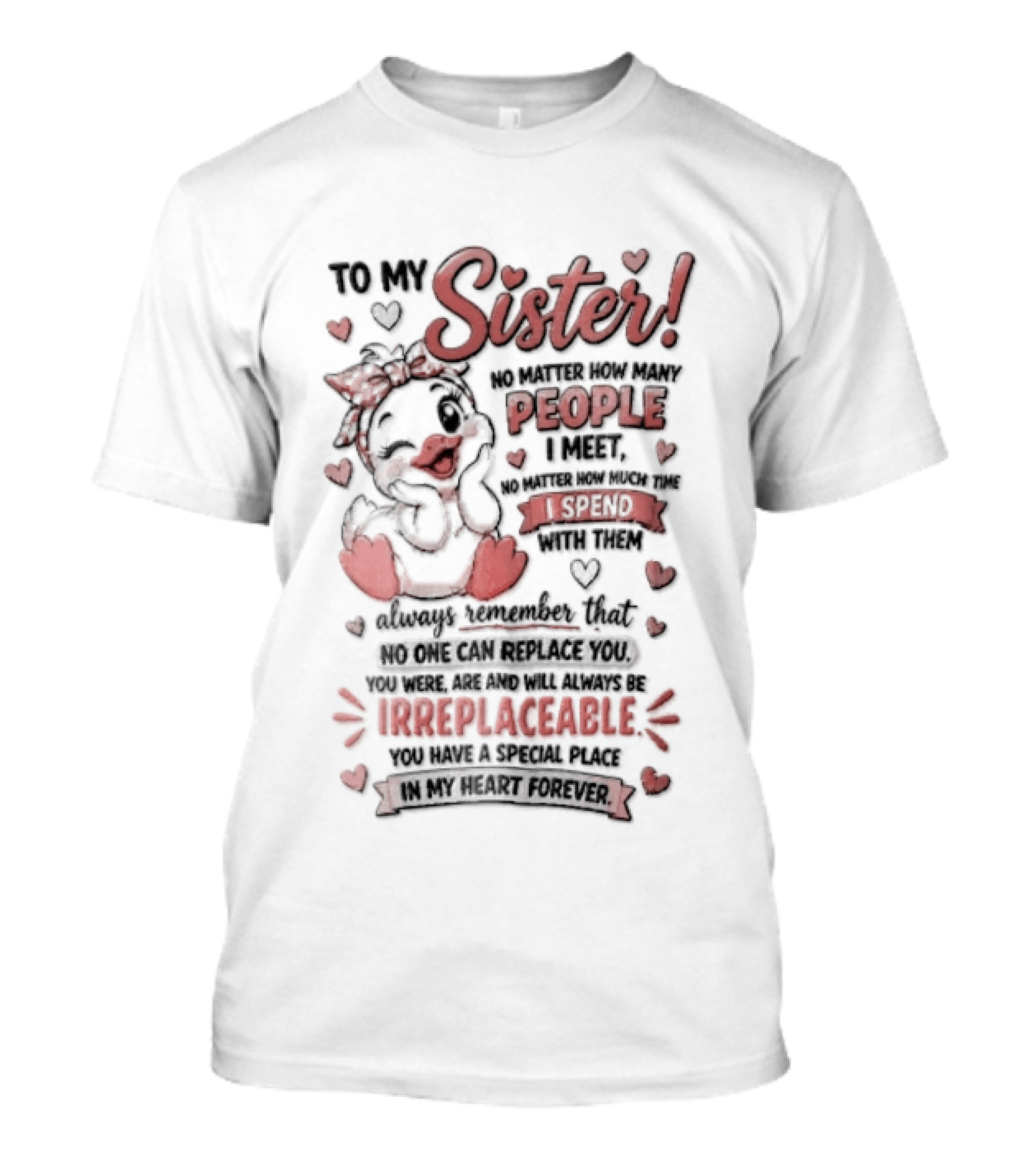 To My Sister No Matter How Many People I Meet How Much Time Passes You Are Irreplaceable Duck T-Shirt
