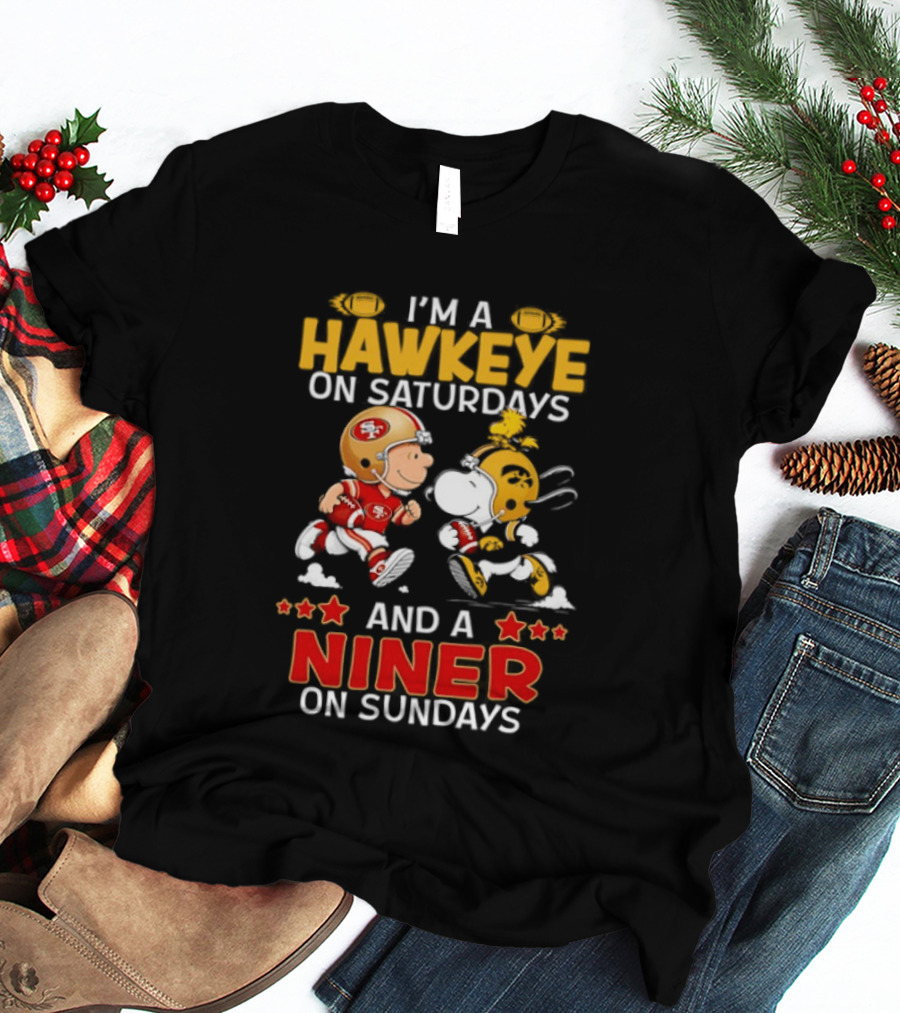 Charlie Brown Snoopy Hawkeye Saturdays Niner Sundays Football Mashup T-Shirt