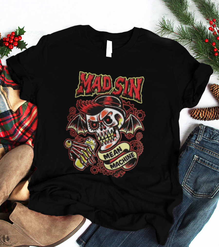 Mad Sin Mean Machine Skull Skeleton Beer T-Shirt
