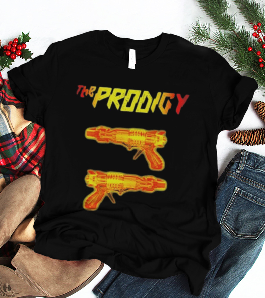 The Prodigy Rayguns Yellow And Red Bold Lettering With Dual Ray Guns T-Shirt
